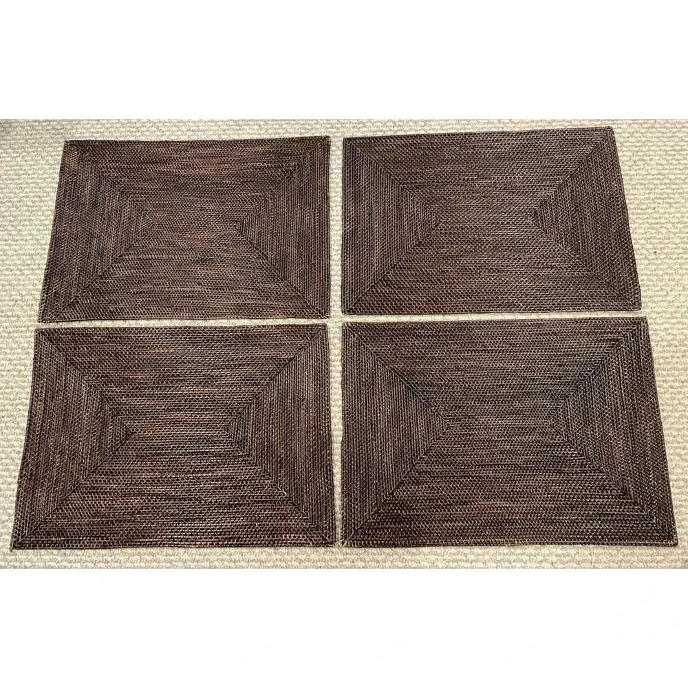 Crate & Barrel Artesia Rattan Placemats Set of 4 Espresso 19 x 14